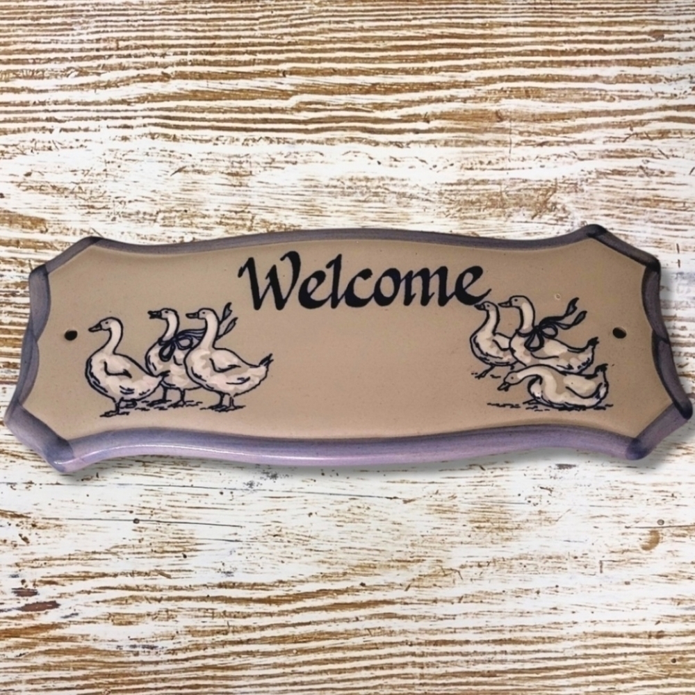 Vintage Louisville Stoneware Gaggle Of Geese WELCOME Door Plaque 1980's